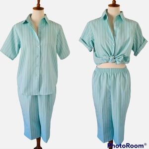 Vintage 1970's Blue and Green Striped Petal Pusher‎ Set